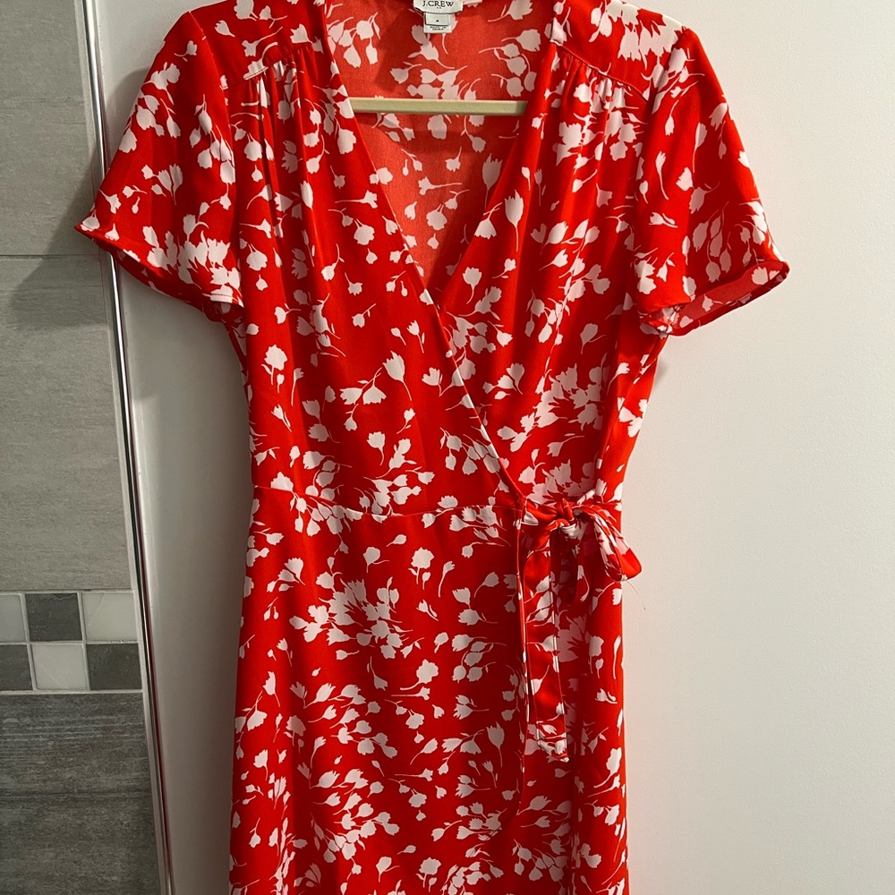 J. Crew Factory Red Floral Wrap Dress